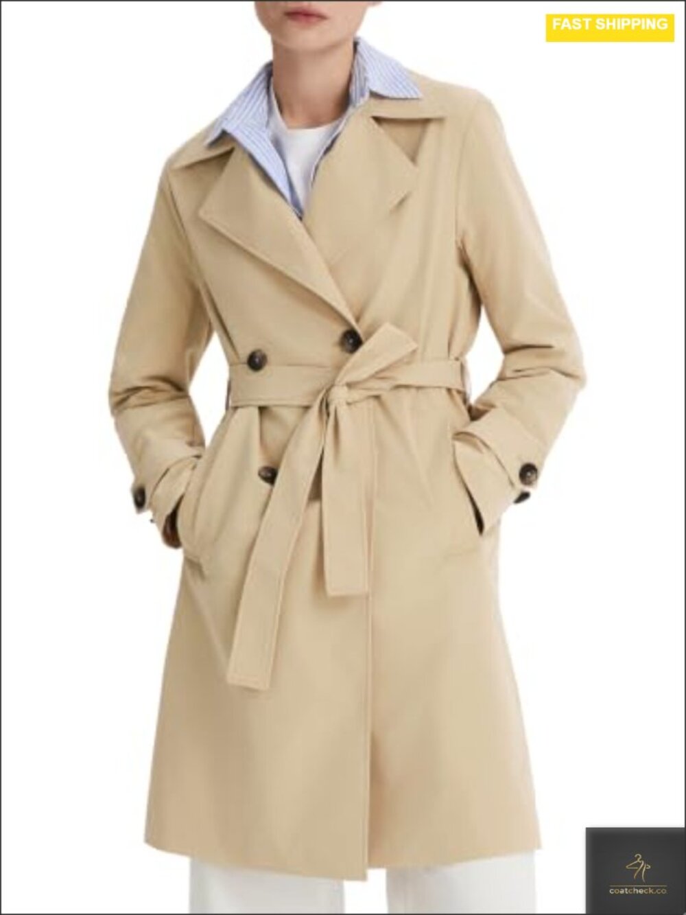 Women's Long Double Breasted Trench Coat Lapel Collar Windbreaker Belted